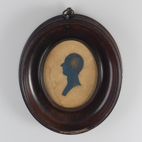 158 - Attributed to William Alport (fl. 1830), Silhouette portrait of a young man profile to sinister, pai... 