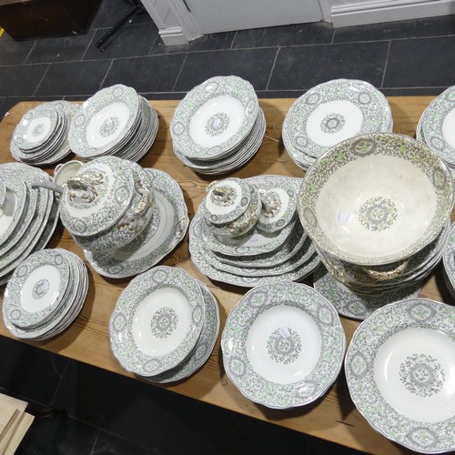 66 - 'Pekin scroll' No 3355 pattern dinner service, inc. platters, tureens, etc, 113 pieces approx, note ... 