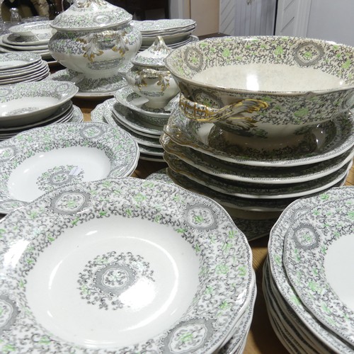 66 - 'Pekin scroll' No 3355 pattern dinner service, inc. platters, tureens, etc, 113 pieces approx, note ... 