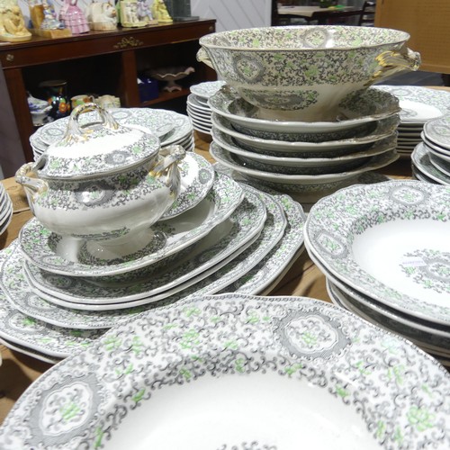 66 - 'Pekin scroll' No 3355 pattern dinner service, inc. platters, tureens, etc, 113 pieces approx, note ... 