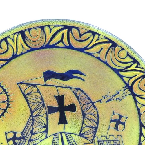 67 - A Poole pottery aegean Charger, in Danish decorated with a viking ship, Diameter 41 cm x Height 6 cm... 