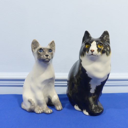 70 - A pair of Winstanley pottery Cat Figures sitting, both with glass eyes and signed bases, H 29 cm.... 