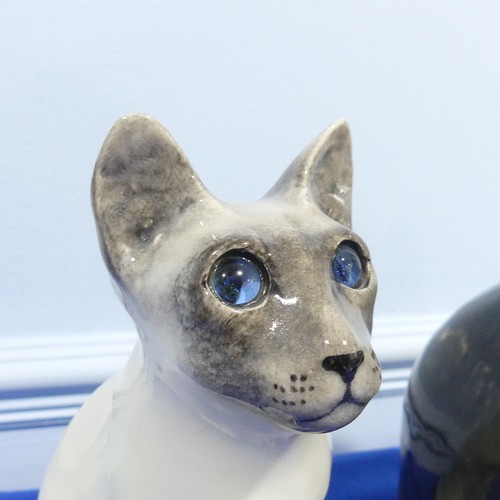 70 - A pair of Winstanley pottery Cat Figures sitting, both with glass eyes and signed bases, H 29 cm.... 