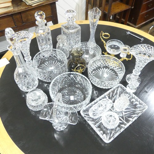 72 - A quantity of shaped and cut clear Glass, including fluted vases, bowls, decanters etc, approx twent... 