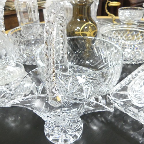 72 - A quantity of shaped and cut clear Glass, including fluted vases, bowls, decanters etc, approx twent... 