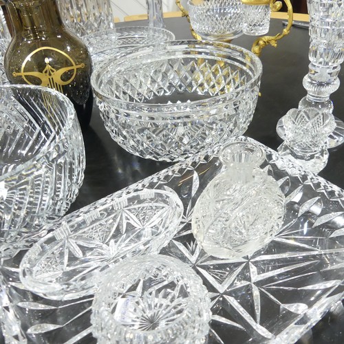 72 - A quantity of shaped and cut clear Glass, including fluted vases, bowls, decanters etc, approx twent... 