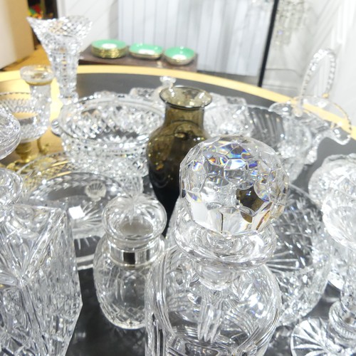 72 - A quantity of shaped and cut clear Glass, including fluted vases, bowls, decanters etc, approx twent... 