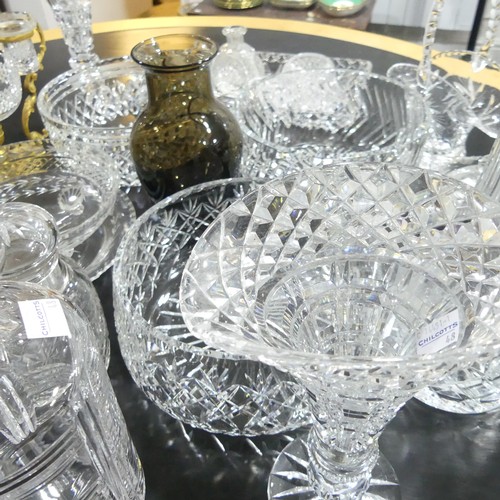 72 - A quantity of shaped and cut clear Glass, including fluted vases, bowls, decanters etc, approx twent... 