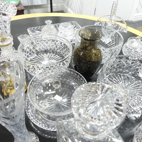 72 - A quantity of shaped and cut clear Glass, including fluted vases, bowls, decanters etc, approx twent... 