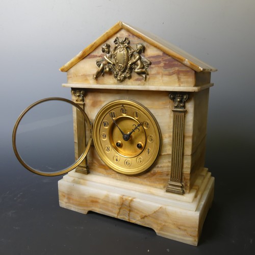 225 - A Victorian onyx and gilt-metal Mantle Clock, of architectural form, 30cm high x 24cm wide, together... 