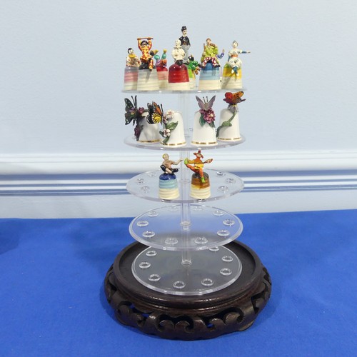 200 - Thimble Collection Club : twelve boxed thimbles and a perspex dome display case, togeter with two St... 