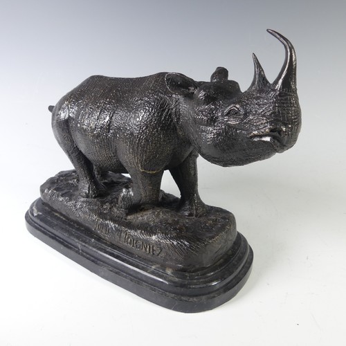 211 - After Julie Moigniez (American, 20th century), a cast patinated bronze sculpture of a Rhinoceros, si... 