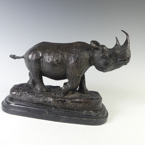 211 - After Julie Moigniez (American, 20th century), a cast patinated bronze sculpture of a Rhinoceros, si... 