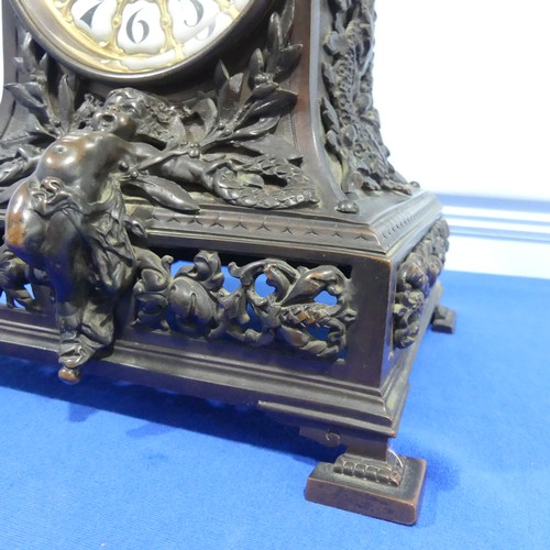 231 - A French bronzed-metal Mantel Clock, late 19th century, the architectural case surmounted with an ch... 