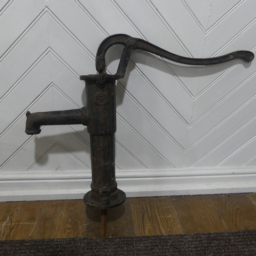 408 - An Antique hand operated cast iron water pump, W 36 cm x H 67 cm x D 16 cm.