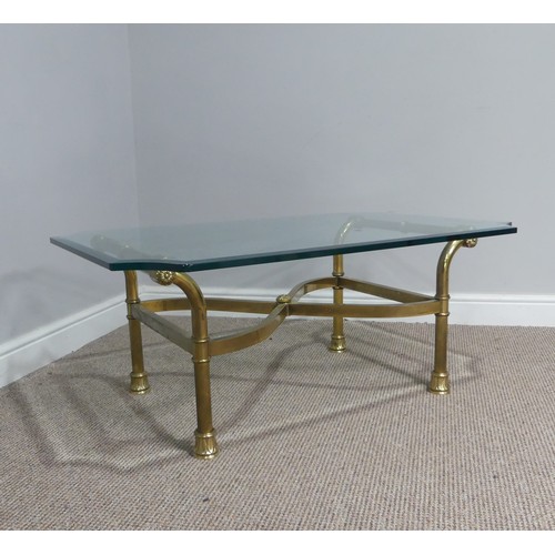 380 - A retro designer Coffee Table, (made in Italy) with shaped bevelled glass top supported by four curv... 