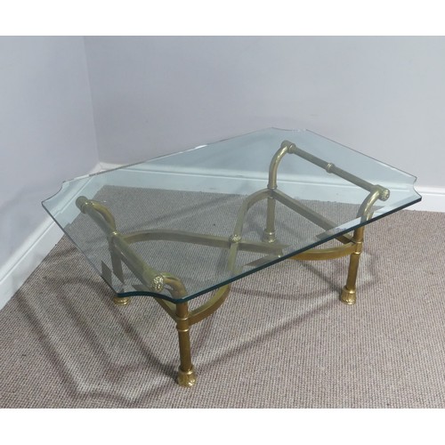 380 - A retro designer Coffee Table, (made in Italy) with shaped bevelled glass top supported by four curv... 