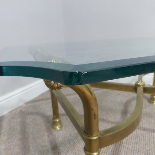 380 - A retro designer Coffee Table, (made in Italy) with shaped bevelled glass top supported by four curv... 