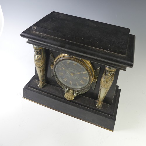 234 - A late Victorian, Egyptian revival black slate and gilt metal Mantel Clock, W 36 cm x H 30.5 cm x D ... 