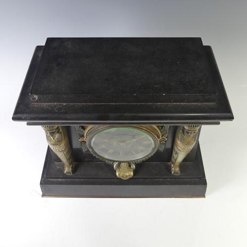 234 - A late Victorian, Egyptian revival black slate and gilt metal Mantel Clock, W 36 cm x H 30.5 cm x D ... 