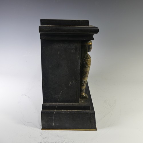 234 - A late Victorian, Egyptian revival black slate and gilt metal Mantel Clock, W 36 cm x H 30.5 cm x D ... 