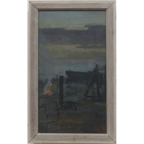 194 - Fred Cuming (British, 1930-2022), Bonfire Evening, oil on board, signed lower left 'Cuming', 36cm x ... 