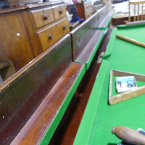 236 - A quarter size wood-bed Snooker table with a four piece table top to use as dining table, together w... 