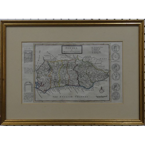 197 - Herman Moll (German, 1654-1732) Sussex by Herman Moll Geographer, hand-coloured engraved map, 20cm x... 