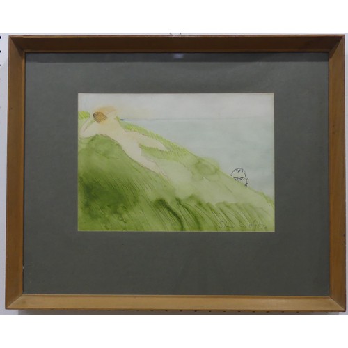 205 - Anthony (Tony) 'Doc' Shiels (B. 1938); 'Nude on hill observed', pen and ink drawing, signed and date... 