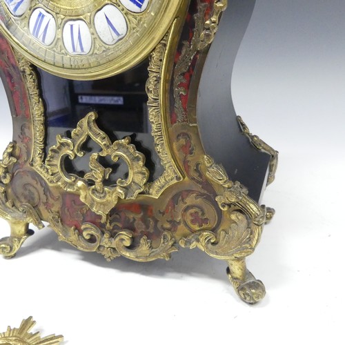 220 - A late 19th century French Boulle work Mantel Clock, the elaborate case with tortoiseshell veneer, b... 