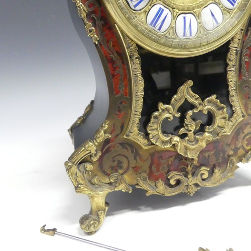 220 - A late 19th century French Boulle work Mantel Clock, the elaborate case with tortoiseshell veneer, b... 