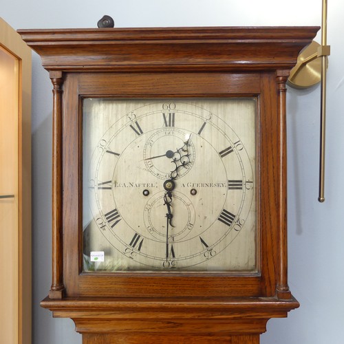 219 - A 19th century Channel Islands oak 8-day longcase clock by T. & A. Naftel, with two-weight movem... 