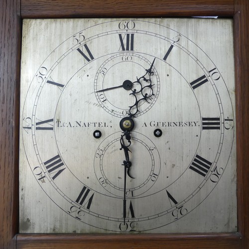 219 - A 19th century Channel Islands oak 8-day longcase clock by T. & A. Naftel, with two-weight movem... 