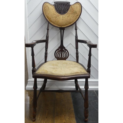 383 - An Edwardian Dainty Chair, with decorative pierced back and upholstered seat and shoulder rests, W 5... 