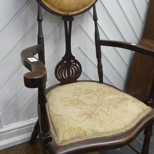 383 - An Edwardian Dainty Chair, with decorative pierced back and upholstered seat and shoulder rests, W 5... 