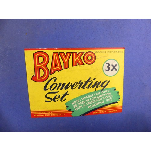 436 - Three BAYKO building sets, consisting of a 2X Building set, a 2X converting set and a 3X converting ... 