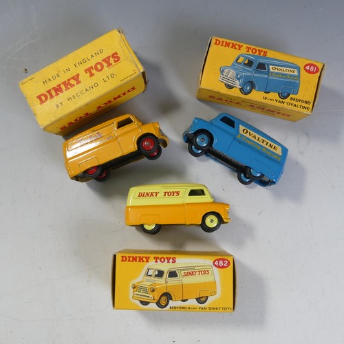 Dinky Toys: three Bedford 10cwt Vans, 480 'Kodak', 481 'Ovaltine', and 482 'Dinky Toys', in original boxes, 480 box lacks end flaps at one end (3)