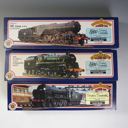 Bachmann: Branch-line, Three “00” Gauge Locomotives with tenders and ‘Super Smooth Motors’, 31-105 BR Standard Locomotive Class 4 4-6-0 31-402 Maunsell ‘Lord Nelson’ Class 4-6-0 ‘Sir Francis Drake’ 30851 BR Green, 31-552 Gresley V2 Class 2-6-2 60964 Durham Light Infantry BR Green, all boxed and in good condition (3)