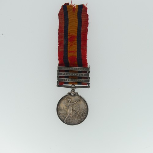 102 - A Queen's South Africa medal, three clasps, Cape Colony, Transvaal and Wittebergen, awarded to Pte. ... 