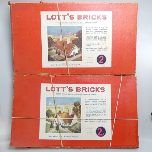 431 - Lott's Bricks - Solid Stone Building Bricks, six boxed seats, 2, 2A, 3A, 4A, Tudor Blocks 2, and Ser... 