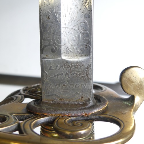 104 - A Victorian British Infantry Officers Sword, stamped 'Linney, London', pierced brass hilt with Victo... 