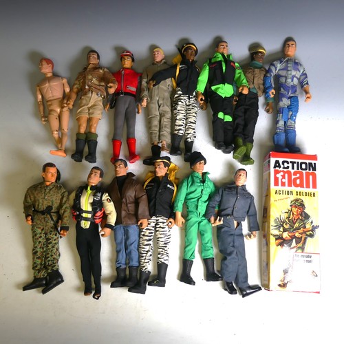 468 - Action Man; a quantity of 1960s, 1970s and later figures, inc; blue pants, flock head, as found and ... 