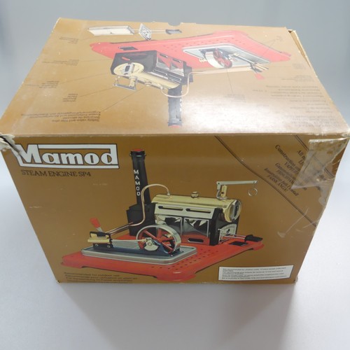 447 - Mamod SP4 Stationary Steam Engine, with Flywheel attachment, burner and tablets, in original box, an... 