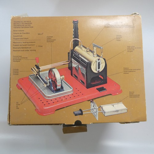 447 - Mamod SP4 Stationary Steam Engine, with Flywheel attachment, burner and tablets, in original box, an... 