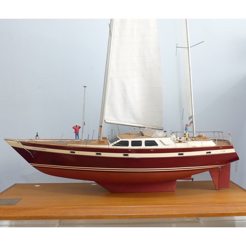 443 - A builders scale model of the Jarrett 50' ketch 'Eirenikon' by M & L Yachts, set on large wooden... 