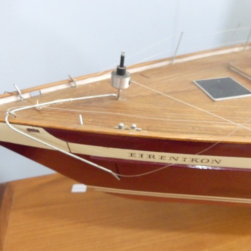 443 - A builders scale model of the Jarrett 50' ketch 'Eirenikon' by M & L Yachts, set on large wooden... 