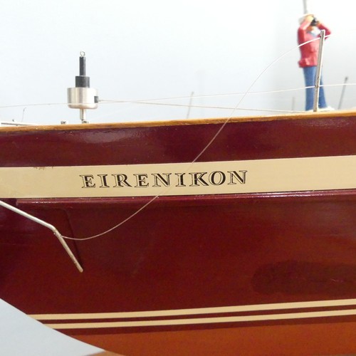 443 - A builders scale model of the Jarrett 50' ketch 'Eirenikon' by M & L Yachts, set on large wooden... 