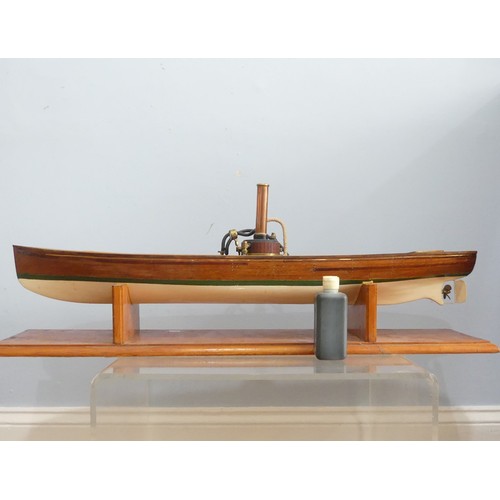 433 - A vintage live steam scratch built wooden model Steam Launch, exposed wooden deck and hull, undersid... 