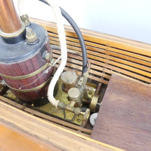 433 - A vintage live steam scratch built wooden model Steam Launch, exposed wooden deck and hull, undersid... 