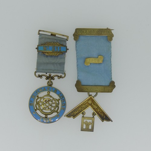 97 - Masonic Past Masters Jewel, a silver gilt Centenary Jewel, another silver gilt jewel, together with ... 